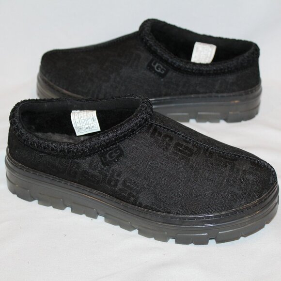 NIB UGG WOMEN'S TASMAN PLATFORM LOGO‎ SHEARLING LINED SLIPPERS BLACK - Picture 1 of 7